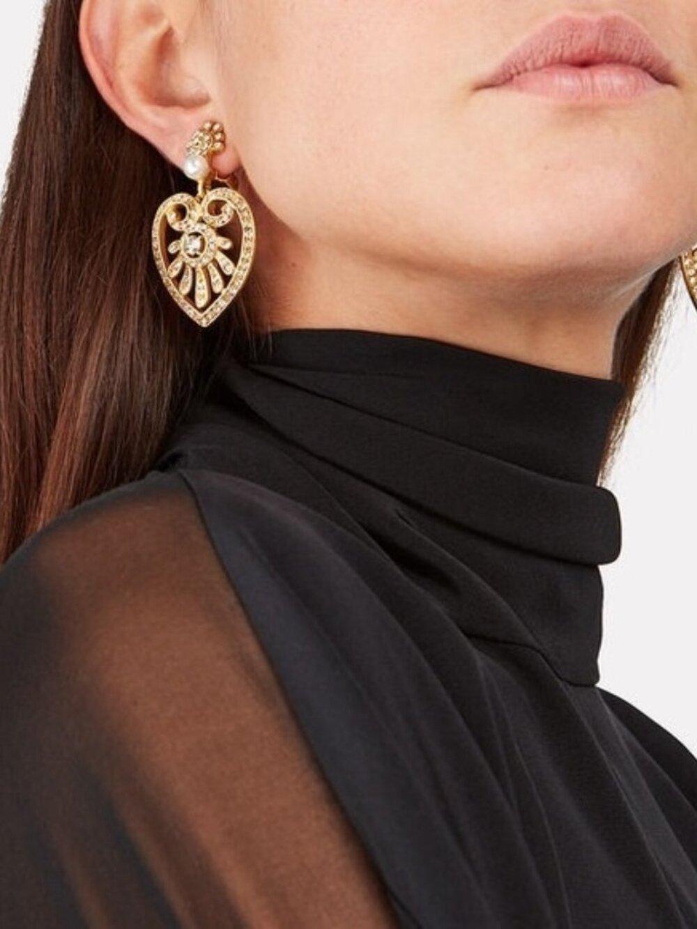 OSCAR DE LA RENTA Heart Drop Crystal-Embellished Earrings